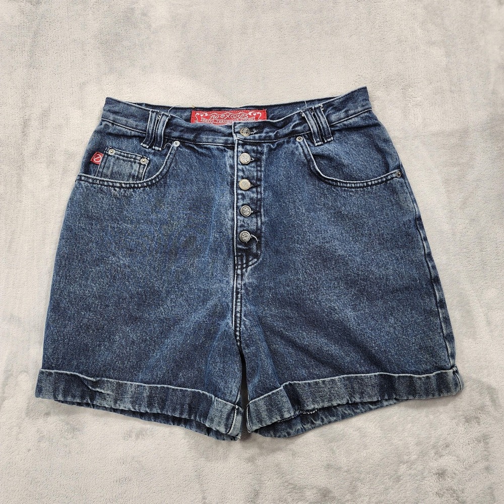 Vintage 90s No Excuses Shorts Womens 30 Blue High Rise Mom Button Fly Cuffed